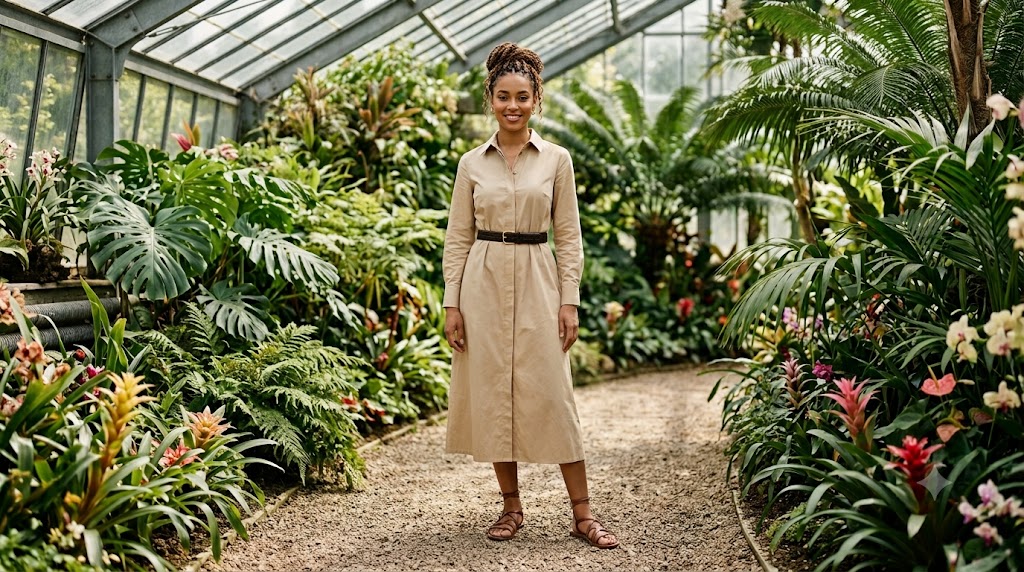 Sand Cotton Poplin Shirtdress & Leather Belt